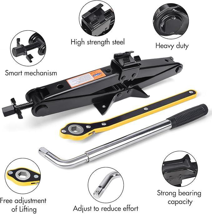Scissor Jack 3 Ton (6610 lbs) Tire Changing Kit with Lug Wrench - Emergency Kit for Car, SUV, MPV