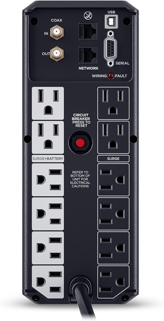 CyberPower CP1500AVRLCD3 Intelligent LCD UPS System, 1500VA900W, 12 Outlets, 2 USB Ports, AVR, Mini Tower, Black
