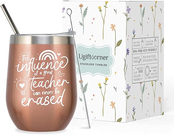 Teacher Appreciation Gifts Teacher Tumbler for Women Thank You Graduation Christmas Birthday Thanksgiving Gifts Stainless Steel Wine Tumbler Cup 12 oz