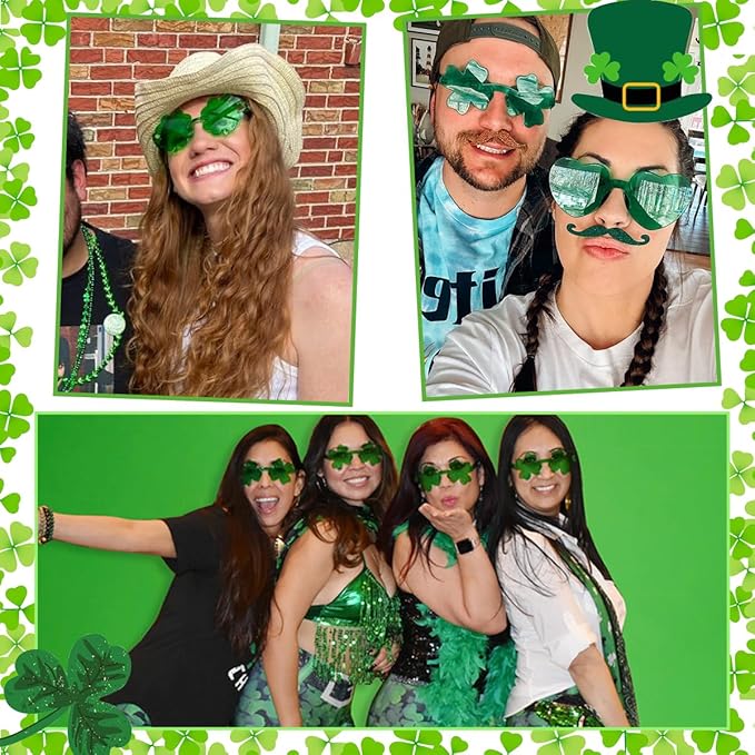 2 Pack St. Patrick's Day Sunglasses for Women Men Green Shamrock Glasses St Patrick Costume Accessories