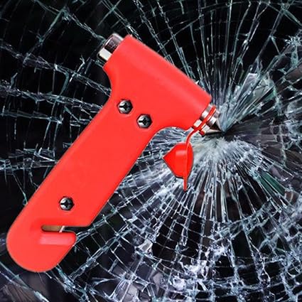 Tianmei Seat Belt Cutter and Emergency Rescue Car Window Glass Safety Hammer Breaker 2in1 Disaster Escape Tool (2in1-Dark Orange)