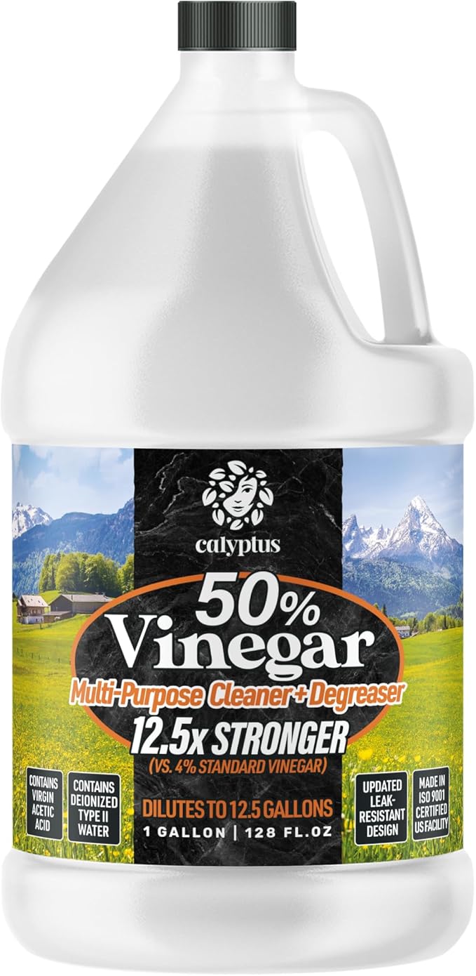 Calyptus 50 Pure Concentrated Vinegar Maximum-Performance (12.5X) Power Technical Grade Dilutes Easily to 5 Acidity (1.5 Cups per Gallon) Home and Outdoor Cleaning Concentrate 1 Gallon