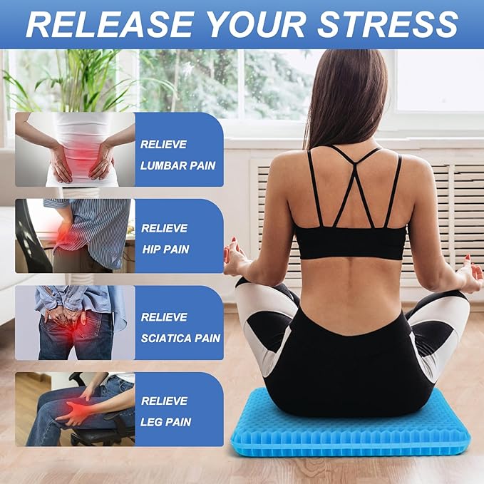 Gel Seat Cushion for Long Sitting, (2.4 Inch Extra Thick) SoftOoUBreathable Gel Cushions for Pressure Relief, Gel Chair Cushion for Hip Pain, Gel Cushion for Wheelchair with No Pressure Points