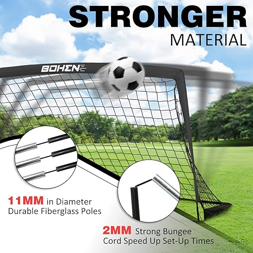 BOHEN 6x4FT/9x5FT/5x3FT Portable Soccer Goal for Kids Backyard with Carry Bag - Easy Folding Lightweight Fun for Outdoor Indoor Training Games for Teen Youth Adult