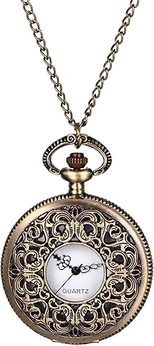 Avaner Women's Quartz Pocket Watches: Half Hunter Bronze Arabic Numeral Pocket Watches with Chain