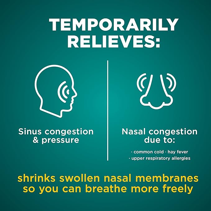 Basic Care No Drip Severe Congestion Nasal Pump Mist Spray, 12 Hour Relief, Oxymetazoline HCl, Maximum Strength Plus Menthol, Steroid Free, 1 fl oz (Pack of 1)