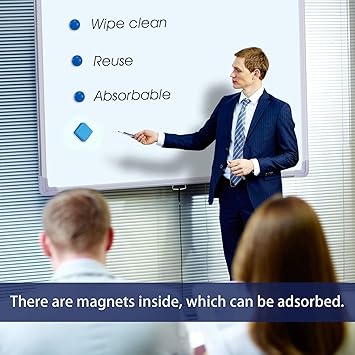 Mini Dry Erase Erasers, RNKP 24 Pack Magnetic Whiteboard Dry Erasers Chalkboard Cleaner Wiper for Kids and Classroom Teacher Supplies, Home and Office (2 x 2 Inch) Sky Blue