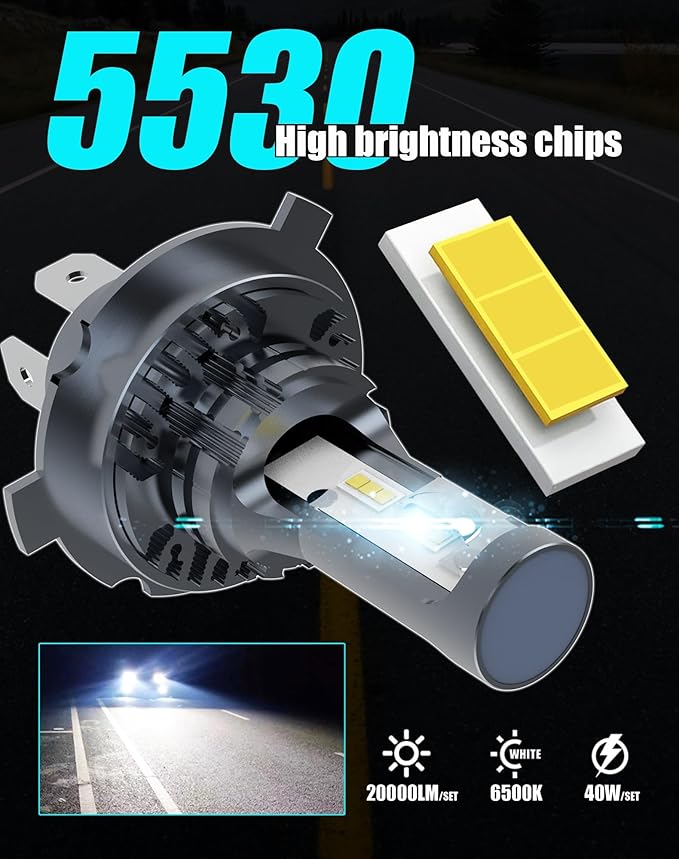 H19 H4 9003 HB2 HS1 LED Bulbs Fog Lamp 12V 24V 20000Lm Bright 30W 6500K Fanless EMC Plug and Play for Cars Motorcycles Trucks 2pcs