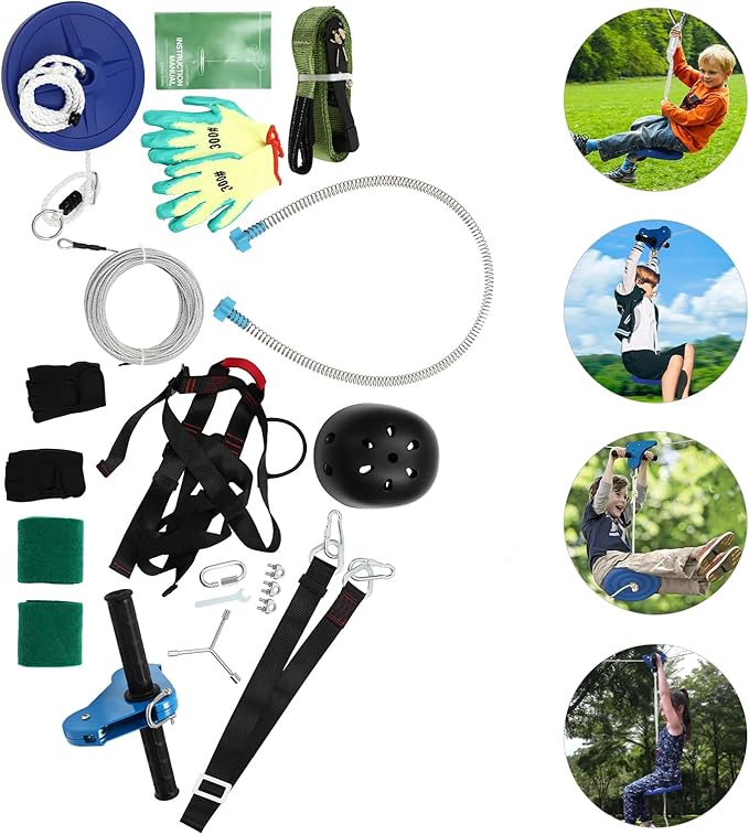 Zip Lines,Zip Line Kit,Zipline,Slackline Pulley,120ft with Stainless Steel Spring Brake