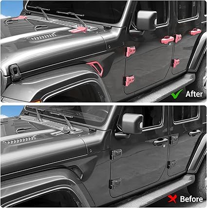 JeCar Exterior Trim Kits Door Hood Hinge Covers Door Handle Side Vent Tailgate Hinge Trim Covers Exterior Accessories Compatible with Jeep Wrangler JL JLU 2018-2023 24 Doors, Pink
