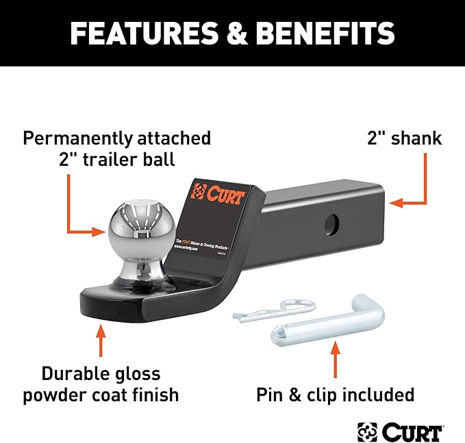 CURT 45134 Fusion Trailer Hitch Mount with 2-Inch Ball Pin, Fits 2-In Receiver, 7,500 lbs, 2" Drop