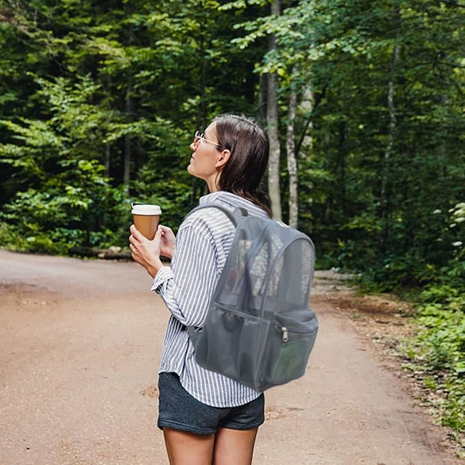 COVAX Heavy Duty Mesh Backpack, See Through College Backpack with Padded Shoulder Straps for Commuting, Swimming, Travel, Beach, Outdoor Sports (Grey)