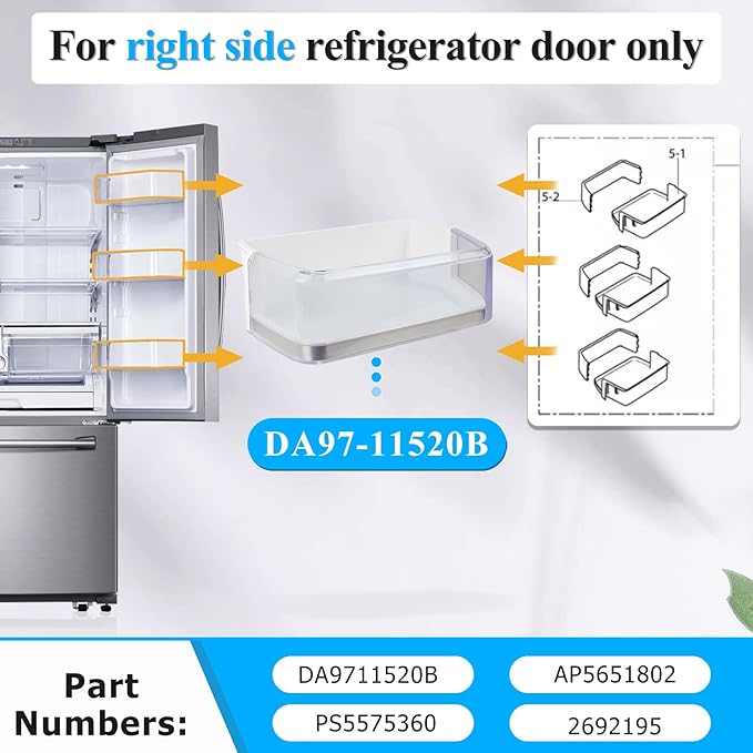 DA97-11520B DA97-11520A Refrigerator Door Bin Compatible with samsung Refrigerator Door Shelf Replacement Parts AP5651802 RF4267HARS RF4267HABP RF4267HAWP RF25HMEDBBC RF25HMEDBWW RF25HMEDBSR