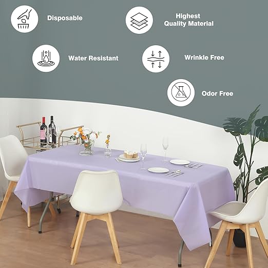Evershine 4-Pack Heavy Duty Lavender Rectangle 54" X 108" Plastic Table Covers Tablecloth (Reusable) (Rectangle 54" x 108", Lavender)