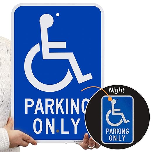 SmartSign Basics Handicap Parking Sign | 12" x 18" Engineer Grade Reflective 120 mil ACM, Reserved Parking Signs for Handicapped Only, Made in USA