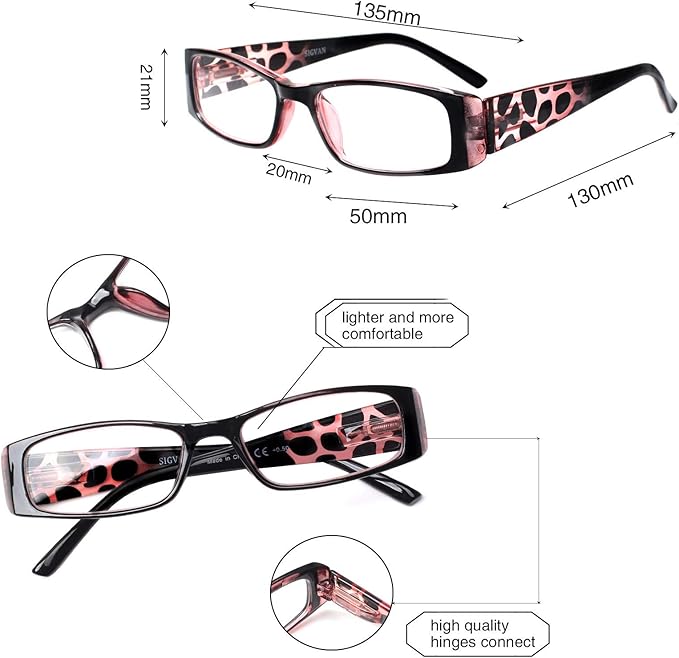 5 Pack Spring Hinge Reading Glasses Rectangular Fashion Quality Readers for Men and Women (multicolour, 2.75)