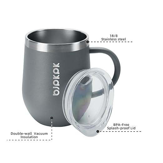 BJPKPK 2 pcs Insulated Coffee Mug, 12 oz Stainless Steel Insulated Coffee Tumbler with Lid for Hot Drinks Cold Drinks-Gray