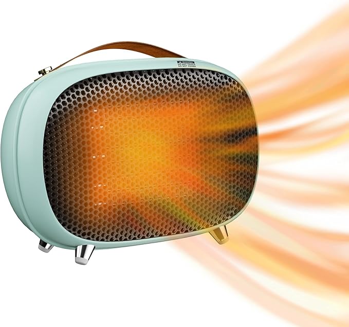 Portable Electric Space Heater 800W400WNatural Wind, PTC Fast Heating Small Space Heater with Tip-over and Overheat Protection for Bedroom, Office, Room, Desk and Indoor Use (Green)