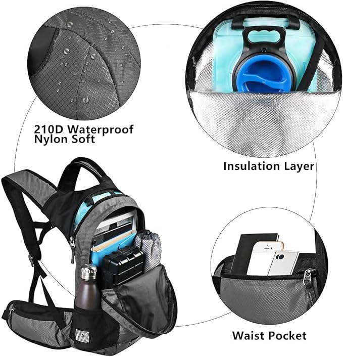 Hydration Pack Thermal Insulated Hydration Backpack with 2L BPA Free Leak-Proof Water Bladder, Daypack Perfect for Running, Cycling, Hiking, Climbing-Keep Liquids Cool Up to 4 Hours