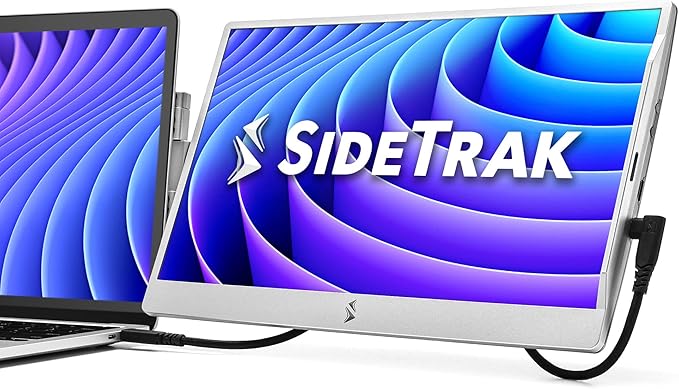 SideTrak Swivel 14" Patented Attachable Portable Monitor for Laptop FHD TFT Laptop Dual Screen Mac, PC Chrome Compatible Fits All Laptops Powered by USB-C or Mini HDMI (Light Silver)