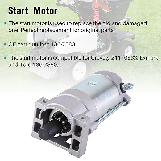 ikasus 136-7880 Starter Motor Compatible with Gravely 21110533, Exmark 127-9209 to-ro 133-1564,Fit for Gravely P-ro-Turn Models with Loncin 764cc Engine, Starter for RAS708GEM483C3 Radius S-Series
