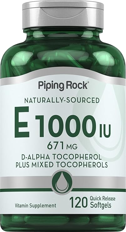 Piping Rock Vitamin E 1000 IU Softgels 120 Count with D-Alpha and Mixed Tocopherols Gluten Free, Non-GMO Supplement