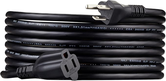 Basics Extension Cord, 15 Ft, 3 Prong Outlet Extender, Indoor Extension Cord, 13 Amps, 125V, Black