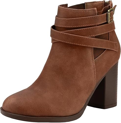 TOETOS Women's Chunky High Heel Ankle Boots Close Toe Fall Heeled Booties Shoes