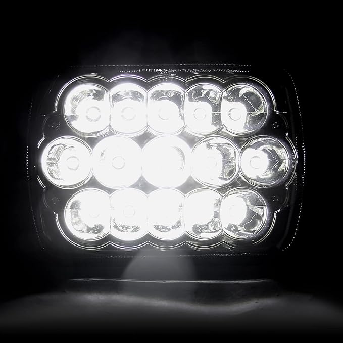 Spec-D Tuning 7"X6" H4 15 LED Light Bulb Clear Sealed Beam Headlight IP67 Head Light Assembly
