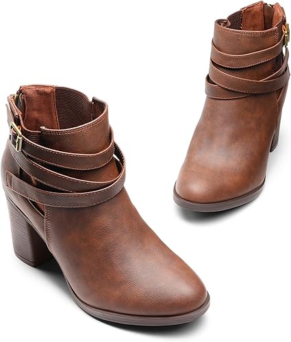 TOETOS Women's Chunky High Heel Ankle Boots Close Toe Fall Heeled Booties Shoes