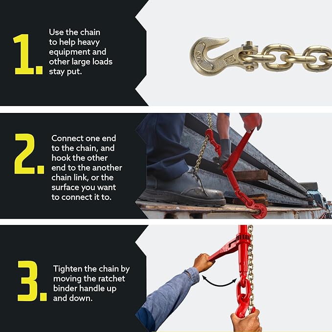 DC Cargo Heavy-Duty Ratcheting Chain Binder 516"-38", Load Binders with 5,400 lbs Working Load Limit - Chain Binders Ratcheting for Secure and Safe Transport (Pack of 4)