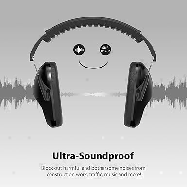 Dr.meter Noise Cancelling Ear Muffs: EM100 SNR27.4 Ear Muffs for Noise Reduction - Kids Noise Cancelling Headphones with Adjustable Headband for Monster Truck Autism Sensory Mowing Firework-Black