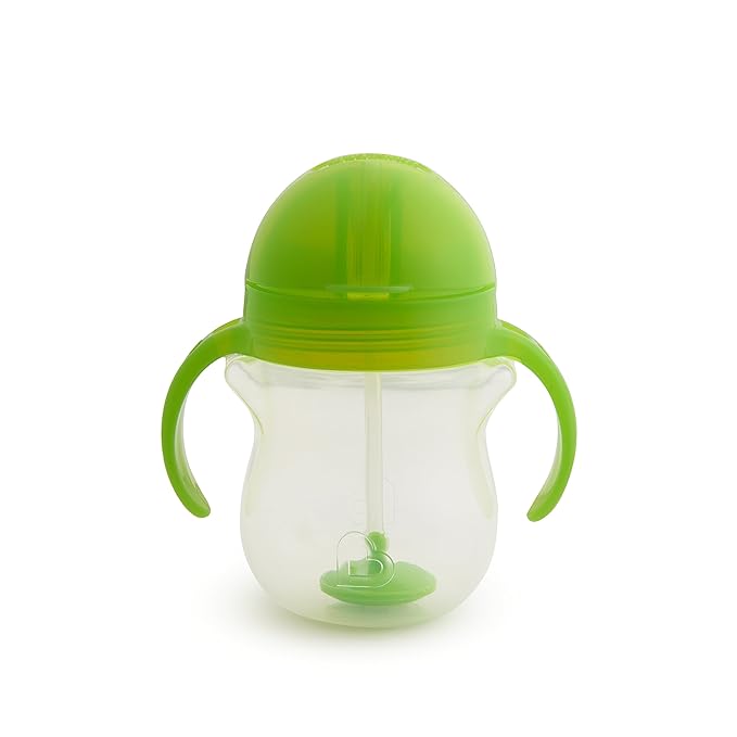 Munchkin Any AngleN Sippy Cup for Toddlers, Weighted Straw Trainer Cup with Click LockN Lid, 7 Ounce, Green