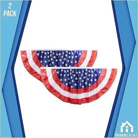 Iconikal July 4th American Flag Banner Bunting Half Fan Patriotic Porch Garland Decoration 6 x 3 Feet, 2-Pack