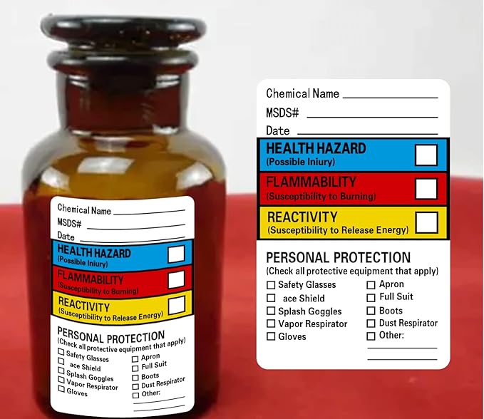 SDS Stickers/MSDS Stickers for Chemical Safty Data 2 X 3 Inches - Chemical Identifying and Labeling Sticker Decals - 250 HIMG Write-in Labels
