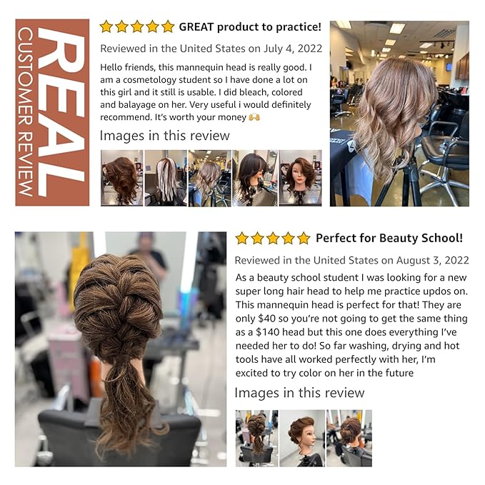 Mannequin Head with Human Hair - 20-22" Cosmetology Mannequin Head with 100 Real Human Hair for Braiding Practice Cutting - Manikin Head with Human Hair for Hairdresser (Brown)