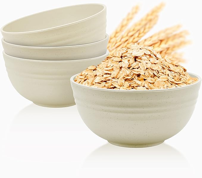 Numkey 26 oz Set Of 4 Salad bowls Small wheat straw bowls for kitchen Soup bowls Breakfast cereal bowl Unbreakable Lightweight DishwasherMicrowave safe BPA Free (Beige)