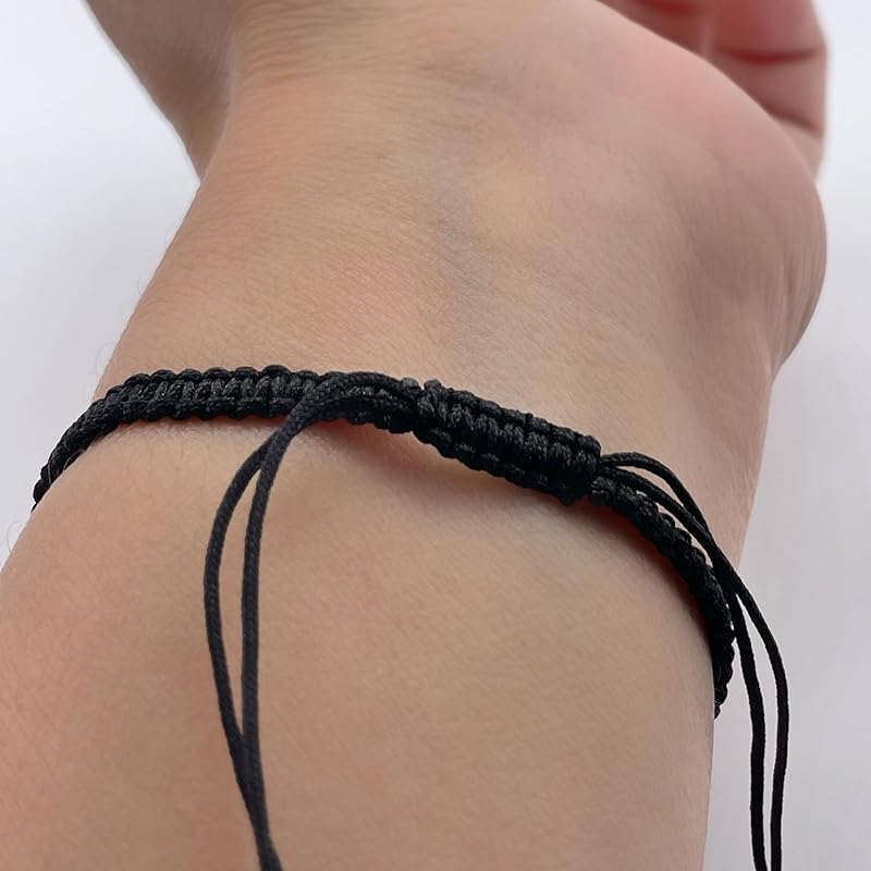 Lucky Evil Eye Charm Hand-Woven Adjustable String Bracelet for Women Protection (Black)