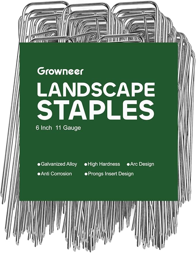GROWNEER Landscape Staples 100 Packs 6 Inches Heavy Duty 11 Gauge Galvanized Steel Garden Stakes, Garden Staples Securing Pegs for Securing Weed Fabric Landscape Fabric Netting Ground Sheets Fences