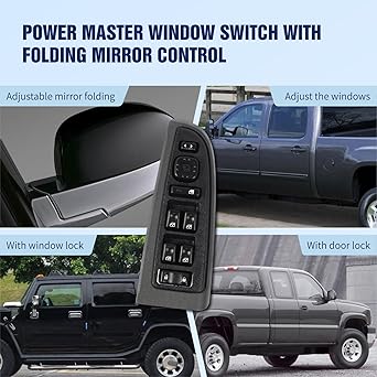15883319 Front Driver Side Master Power Window Switch with Folding Mirror for 2003-2006 Chvey Silverado Avalanche Suburban Tahoe GMC Yukon Cadillac Escalade and H2, Replace DWS394