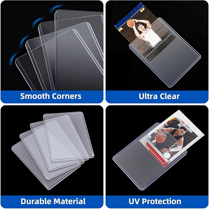 Arjiekwei 3"X4" Card Sleeves Hard Plastic, Baseball Card Protectors Hard Plastic, Premium Card Sleeves for Trading Cards, Card Holder for Sports Baseball Football Game Cards (100 Hard Sleeves)