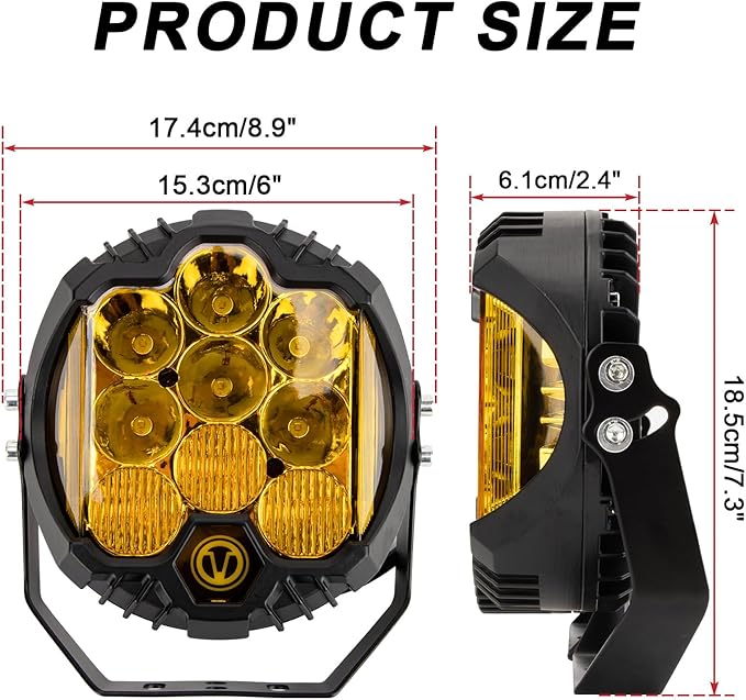 PSLER 7 Inch Amber Round LED Offroad Light - 35W 8000LM Spot Flood Combo, IP67 Waterproof Driving Light Bar with DRL for Wrangler Pickup SUV ATV UTV Golf Cart Trucks 4x4, F150-1 Pack
