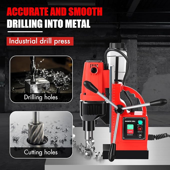 Mag Drill Press, 1100W 550RPM Portable Magnetic Drill Press, Magnetic Core Electric Drilling Machine for Metal Working,14Pcs Annular Cutters Drilling Bits,Red