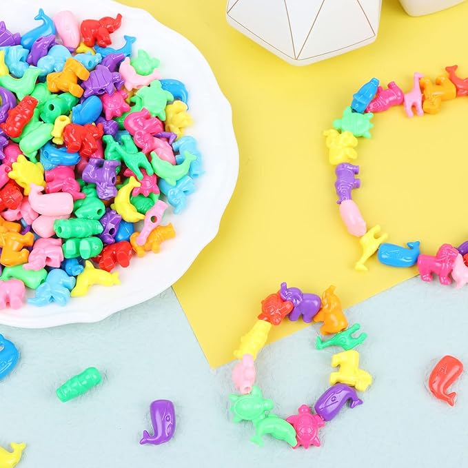 163 Mixed Animal Shaped Colorful Marine and Jungle Animal Spacer Beads - 1 Inch Plastic Craft Beads for Kids Crafts DIY Bracelets Necklaces Keychains Jewelry Making