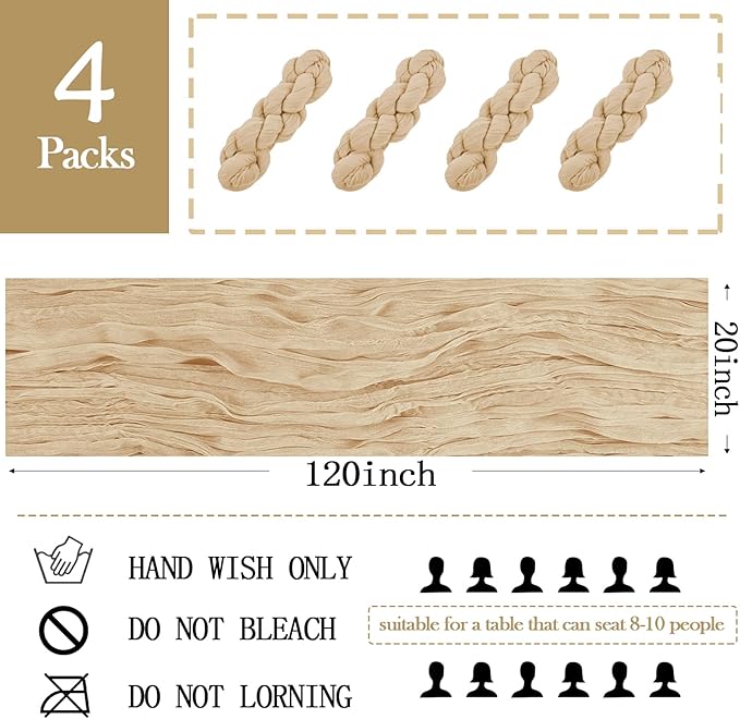 3 Pack Beige Cheesecloth Table Runner 20 x 120 inch Gauze Table Runners 10 FT Long,Semi Sheer Boho Cheese Cloth Fabric Table Runner Bulk for Party,Wedding,Baby Shower,Bridal Shower Decoration