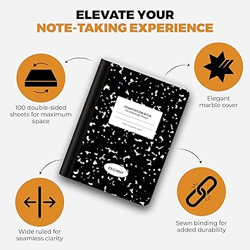 Composition Notebook, Wide Ruled - 9.75" X 7.5" - Hardcover Marble Notebooks for School - 2 Pack (100 Sheets In Each)