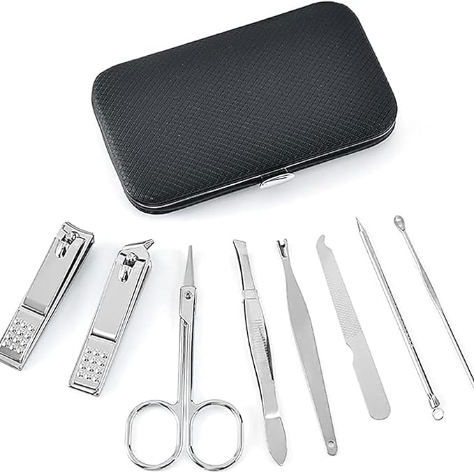 Manicure Set, 8pcs Nail Clippers Kit, Stainless Steel Manicure Kit, Nail Clipping Tools Portable Travel Grooming Kit, The Best Gift with Luxurious Case (A)
