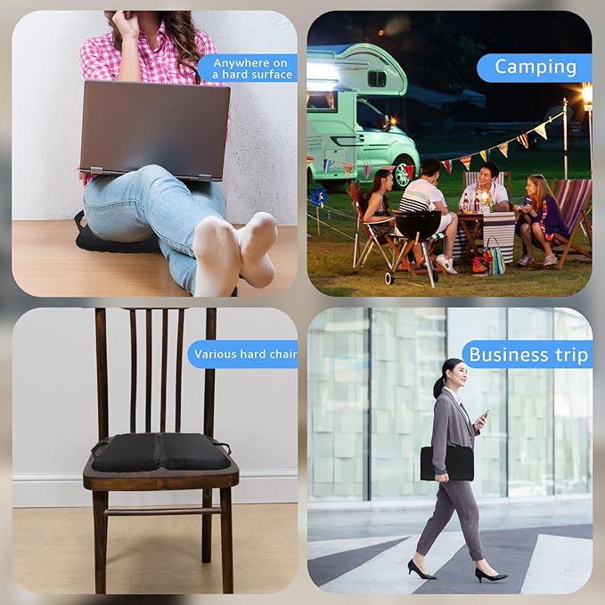 Portable Gel Seat Cushion Foldable Gel Travel Cushions for Long Sitting Pressure Relief for Office Chair Car Stadium Airplane Travel Relive Sedentary Pain
