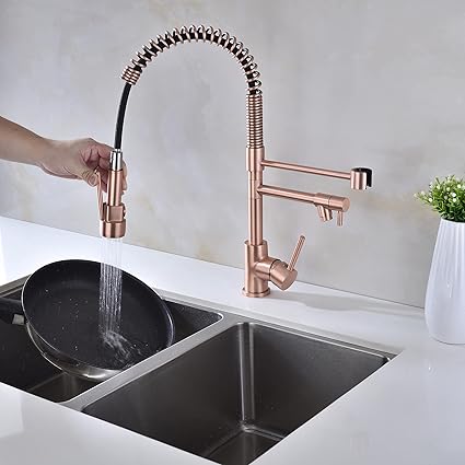 Avola Classical Copper Kitchen Faucet with Pull Down Sprayer, Rose Gold Kitchen Sink Faucet with Pot Filler Single Handle Commercial Brass Tap for Bar Laundry RV Utility Sink
