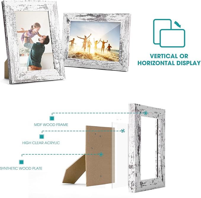 TWING 4 x 6 Rustic Picture Frames Set of 6, Farmehouse Photo Frame Collage For Wall Decor Mounting or Tabletop Display Distressed White, Ideal Valentine Gifts for HimHer
